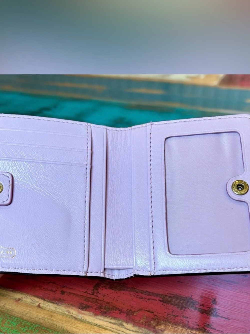 Coach Madison Cherry Red Pleated Bifold Wallet Leather Horse Carriage Retired - Picture 13 of 15